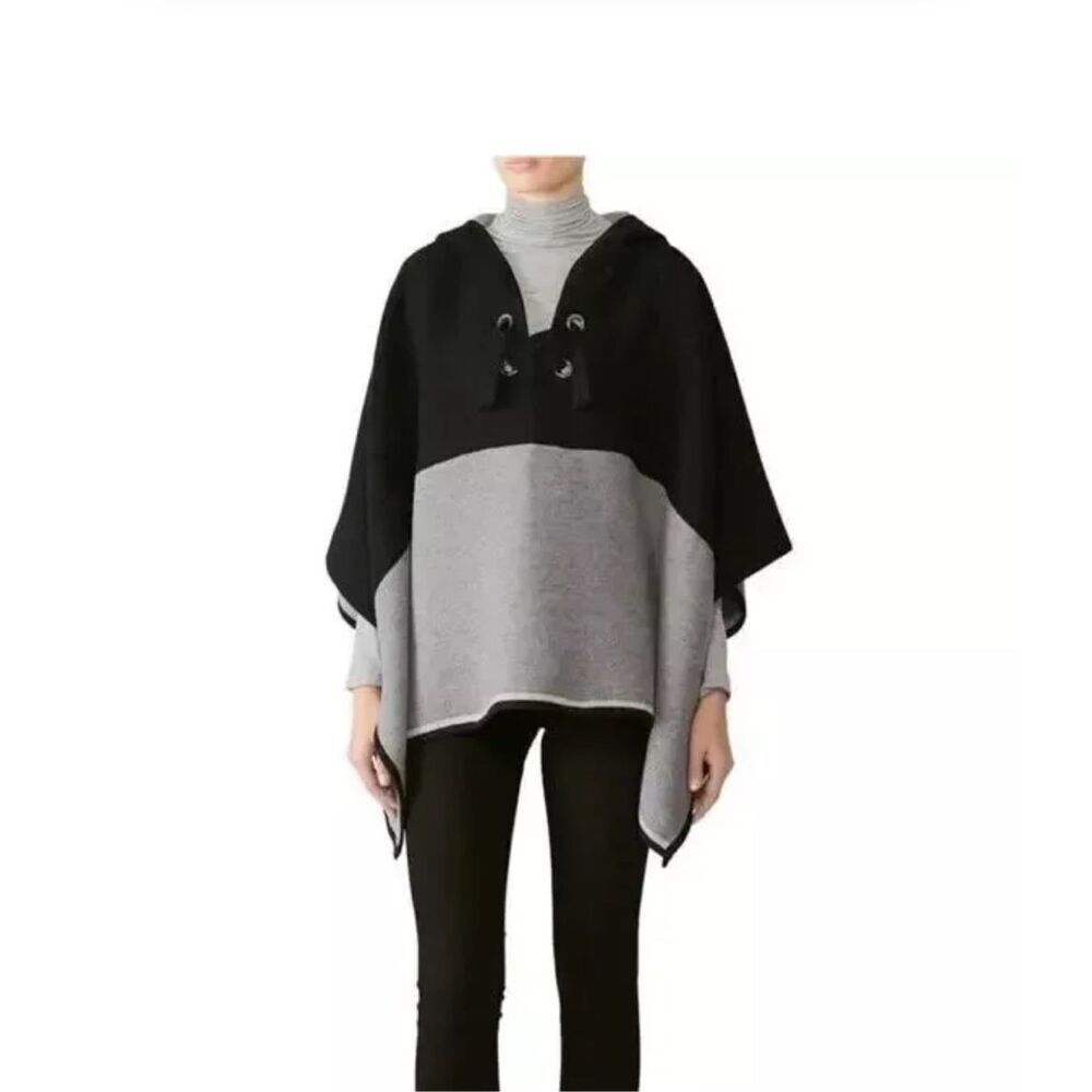 BA&SH Colorblock Lady‎ Cape Womens Size Small 1 Wool Blend Lace Up Hooded Poncho